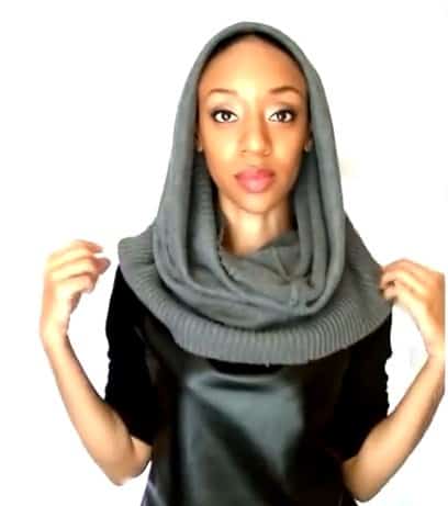 Shaina Glenn demonstrates how to wear the infinity scarf as a snood