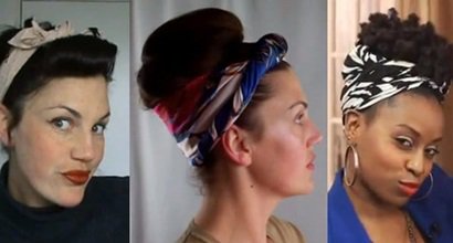 Pin up Denim Posy spot  Rockabilly Head Wrap Head Scarf Ladies Hair Tie 
