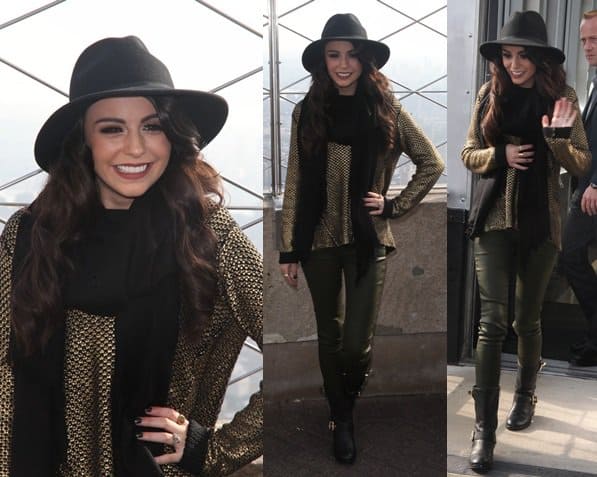 Cher Lloyd wears a boring black scarf while making an appearance at the Empire State Building