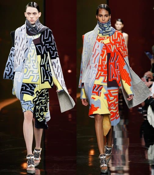 Peter Pilotto channels color and art deco for his patterned mufflers and capes