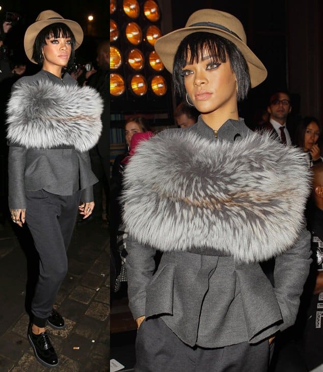 Rihanna arrives at the fall 2014 Lanvin presentation during Paris Fashion Week