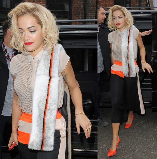 Rita Ora arrives at her home after a long day of promotions in London