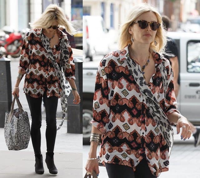 Fearne Cotton arrives at the BBC Radio 1 studios in London while decked in a mixed-print ensemble