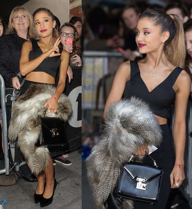 Ariana Grande makes the time to have her picture taken with around 100 fans outside the Radio 1 studios, including a girl in a wheelchair