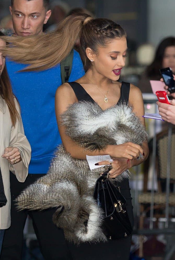 Ariana Grande arrives at BBC Radio 1 Studios in London on October 9, 2014
